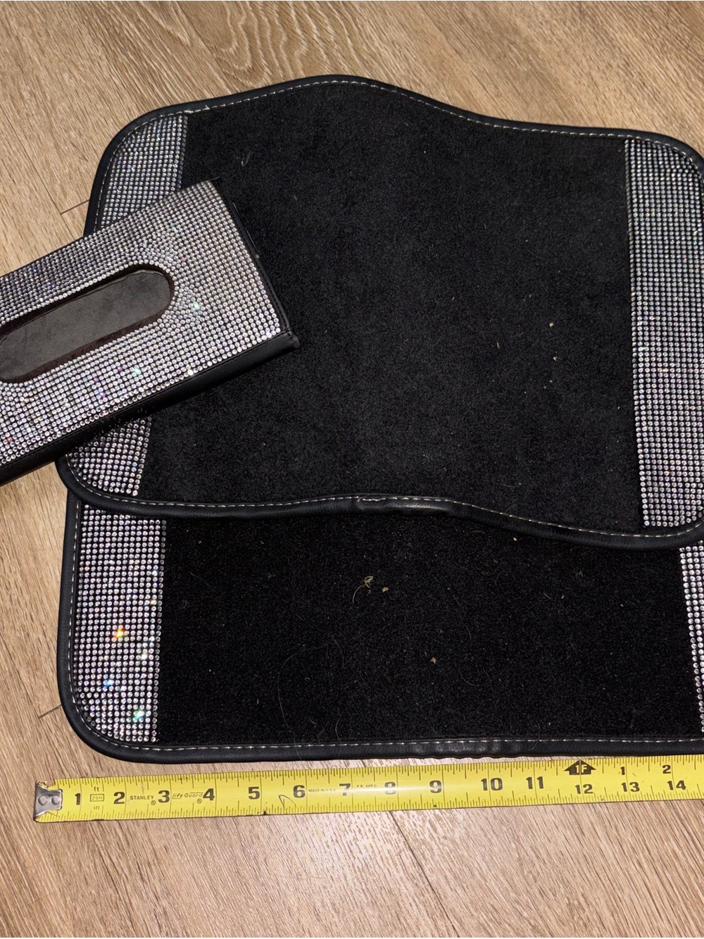 3-Piece Bling Rhinestone Car Accessory Set Black & Silver 2 Rear Floor Mats c12